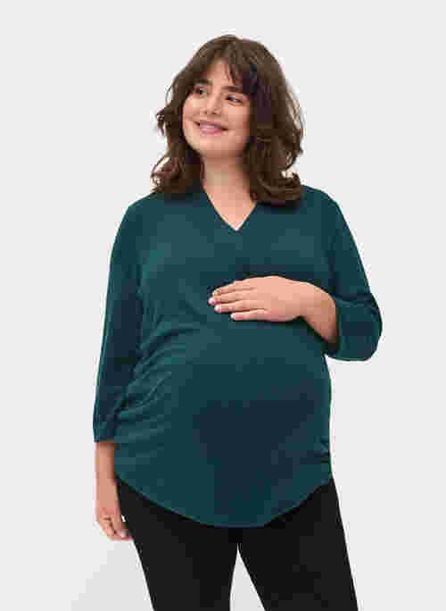 Bluse til gravide med 3/4-ermer og V-hals