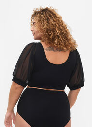 Bikinitopp med korte ermer av mesh , Black, Model