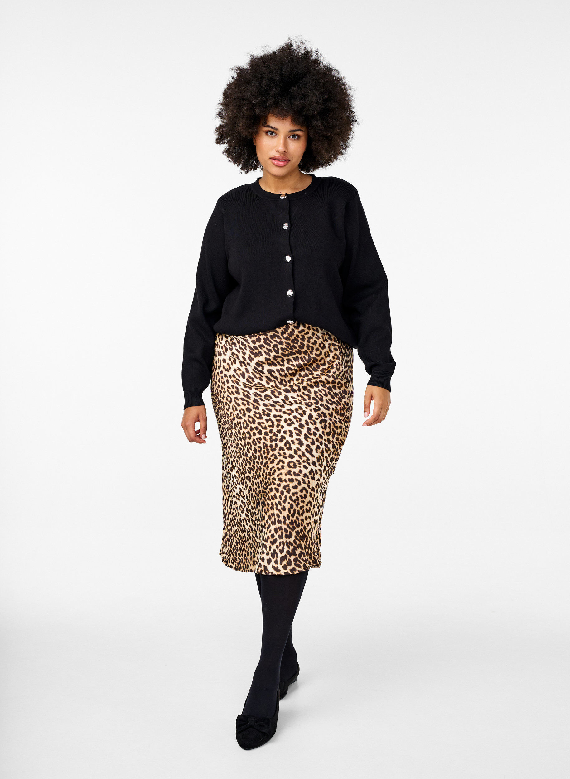 Zizzi Sateng midi-skj&oslash;rt med leopardm&oslash;nster, Leo AOP, Model image number 0