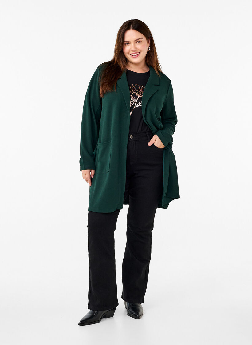 Lang blazer med lommer, Gr&oslash;nn, Model image number 1