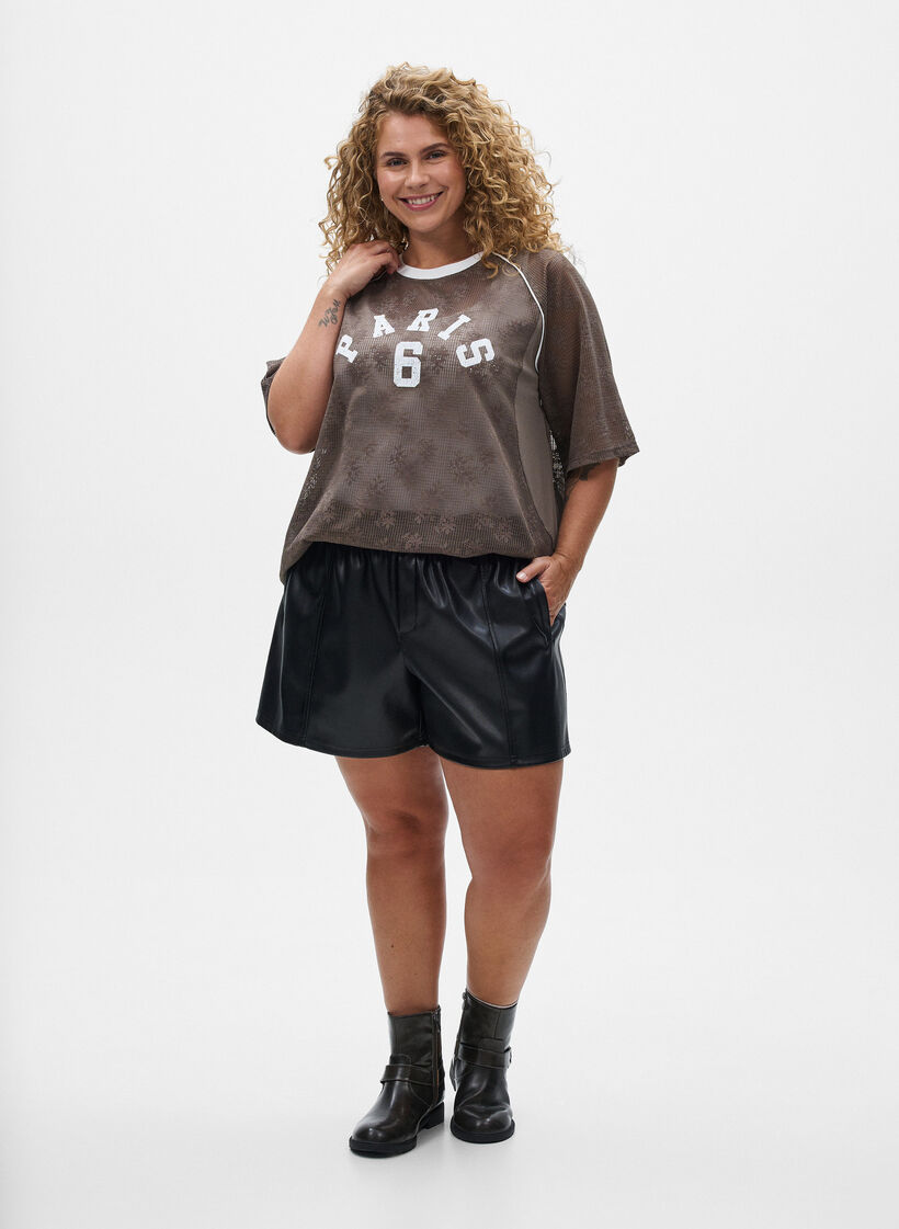 Loose fit imitert skinnshorts med elastisk linning, Black, Model