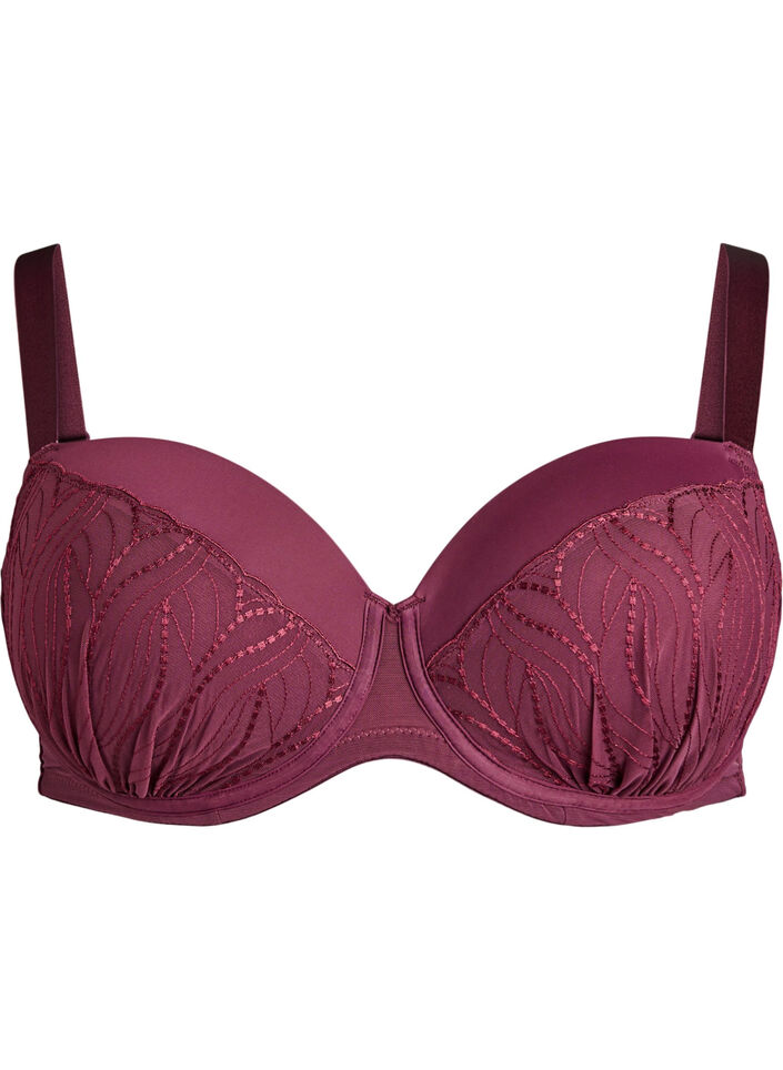 Formpresset BH med blonder og draperte detaljer, Rød Formpresset BH med blonder og draperte detaljer, Rød, Packshot