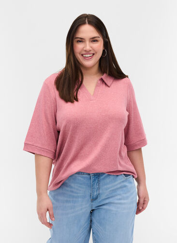 Melert T-skjorte med krage, Rose Melange, Model image number 0