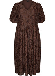 Midikjole i blomstret jacquard, Brun