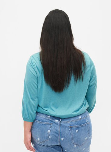 Ensfarget bluse med 3/4-ermer, Brittany Blue Mel., Model image number 1