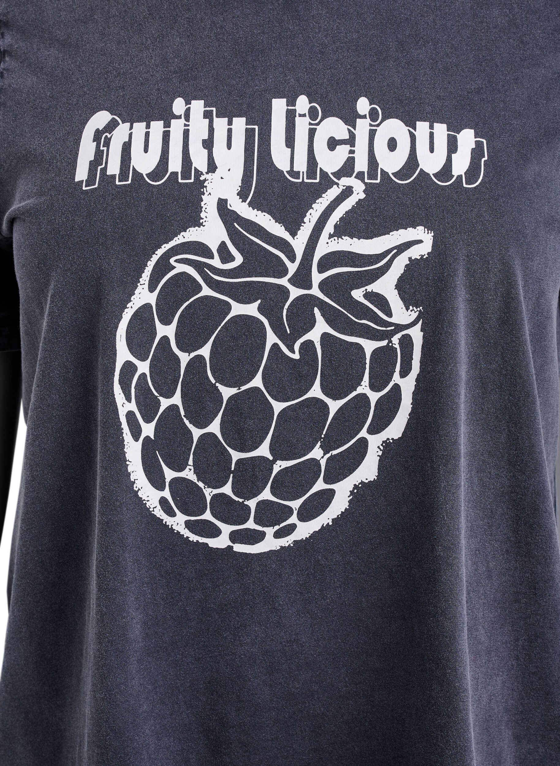 Zizzi T-skjorte i organisk bomull med grafisk trykk, Gr&aring;, Packshot image number 2