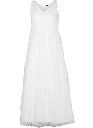 Ermeløs brudekjole med V-hals, Star White, Packshot image number 0