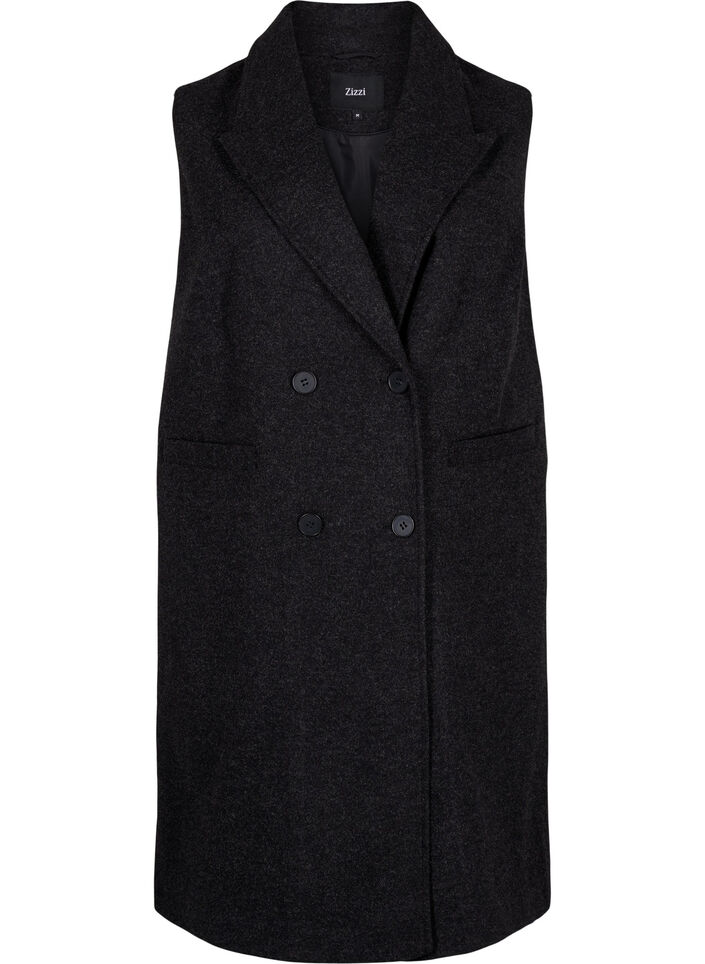 Lang vest i ull-look, Dark Grey Melange, Packshot image number 0