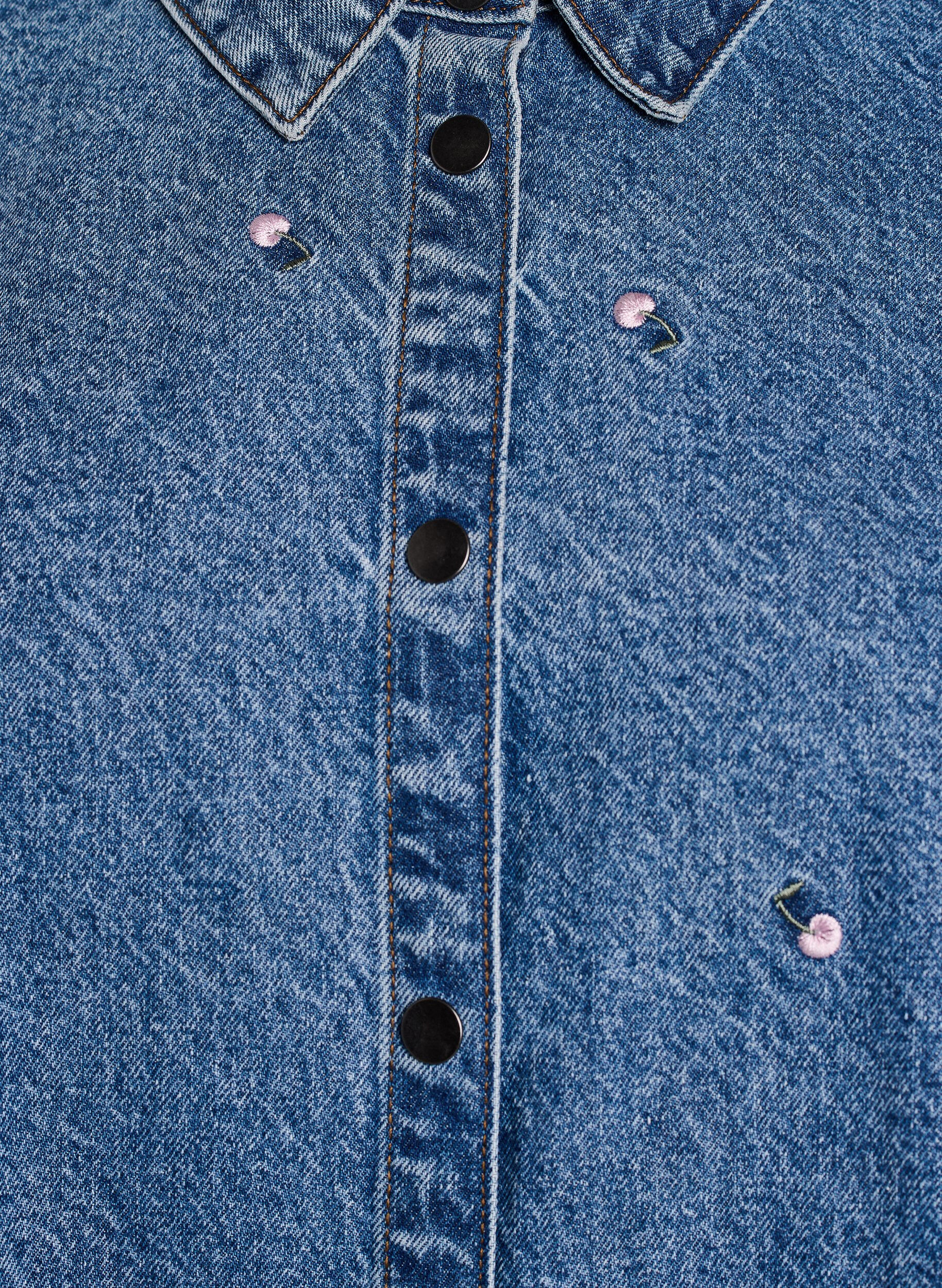 Zizzi Denimskjorte med broderte motiver, Bl&aring;, Packshot image number 2
