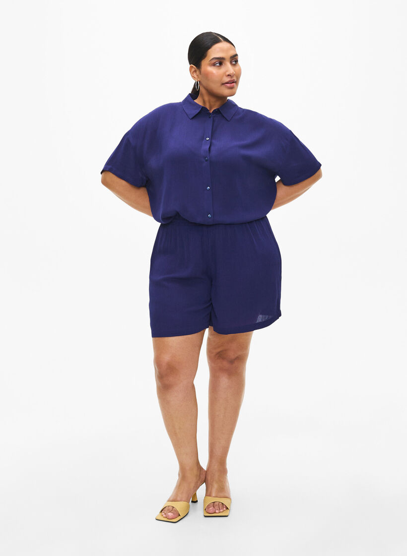 Shorts i viskose med h&oslash;y midje, Medieval Blue, Model image number 3