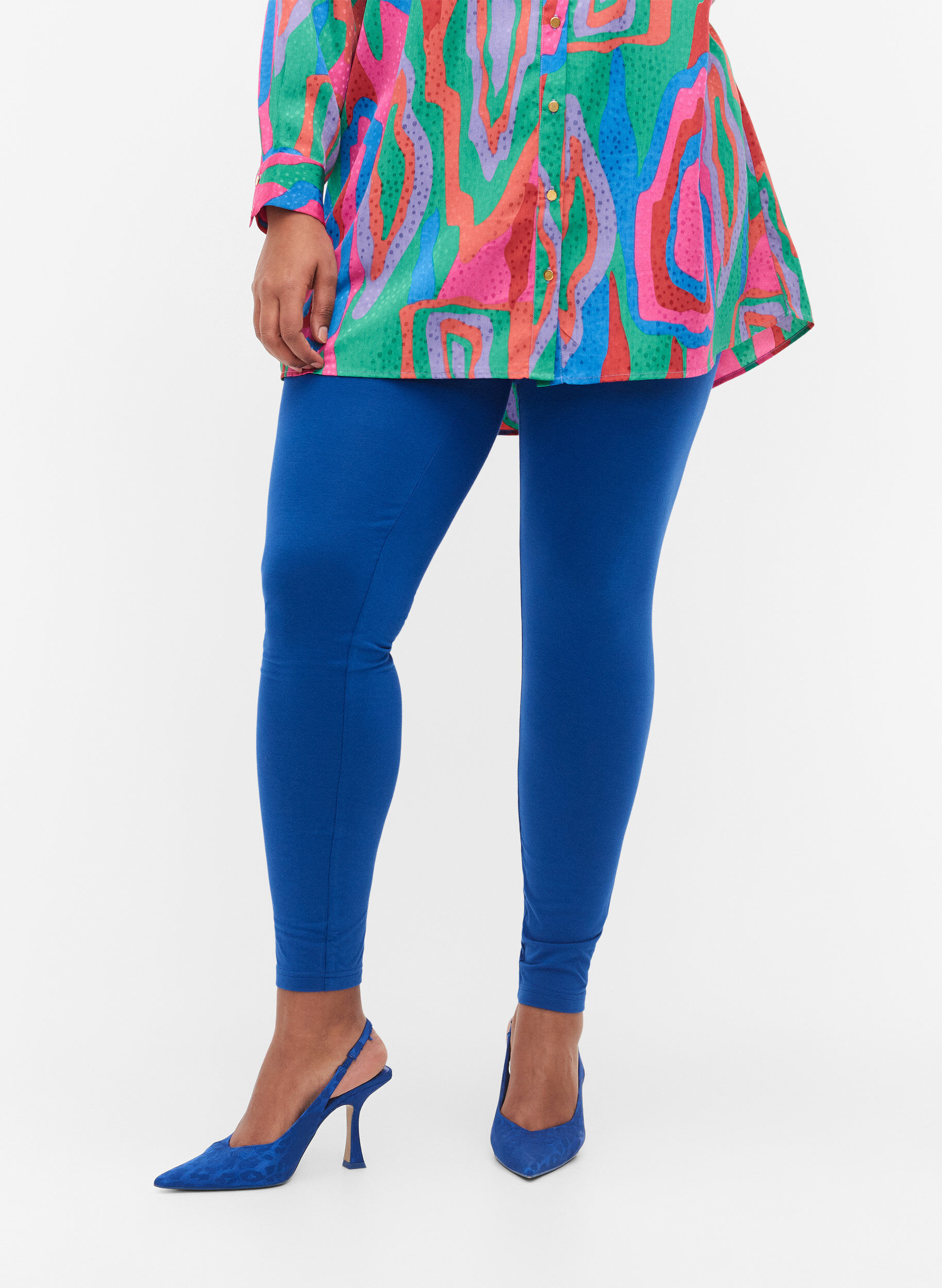 ZizziBasis leggings i viskose, Bl&aring;, Model image number 3