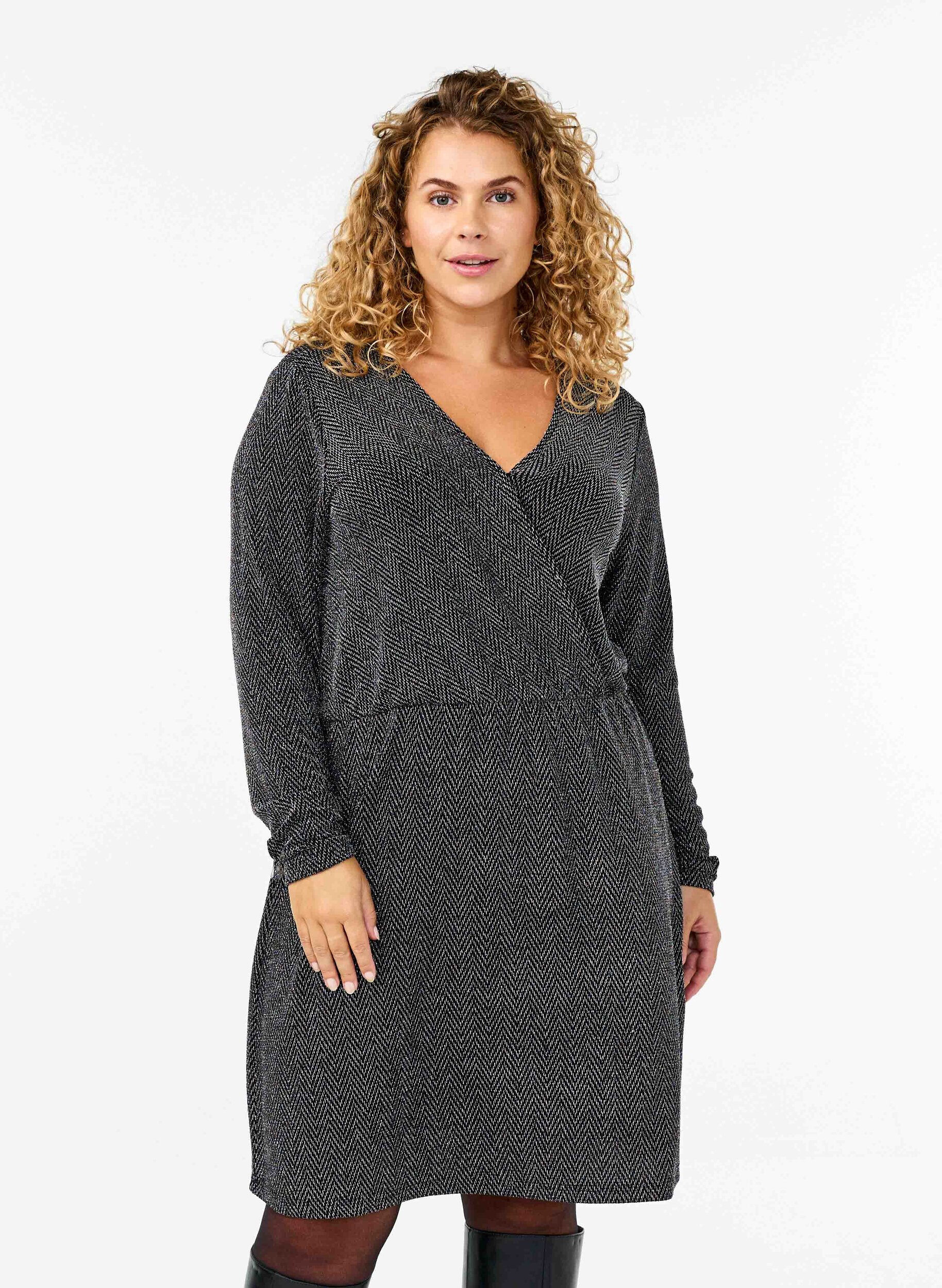 Zizzi Glitterkjole med sikksakkm&oslash;nster, Silver ZigZagShimmer, Model image number 0