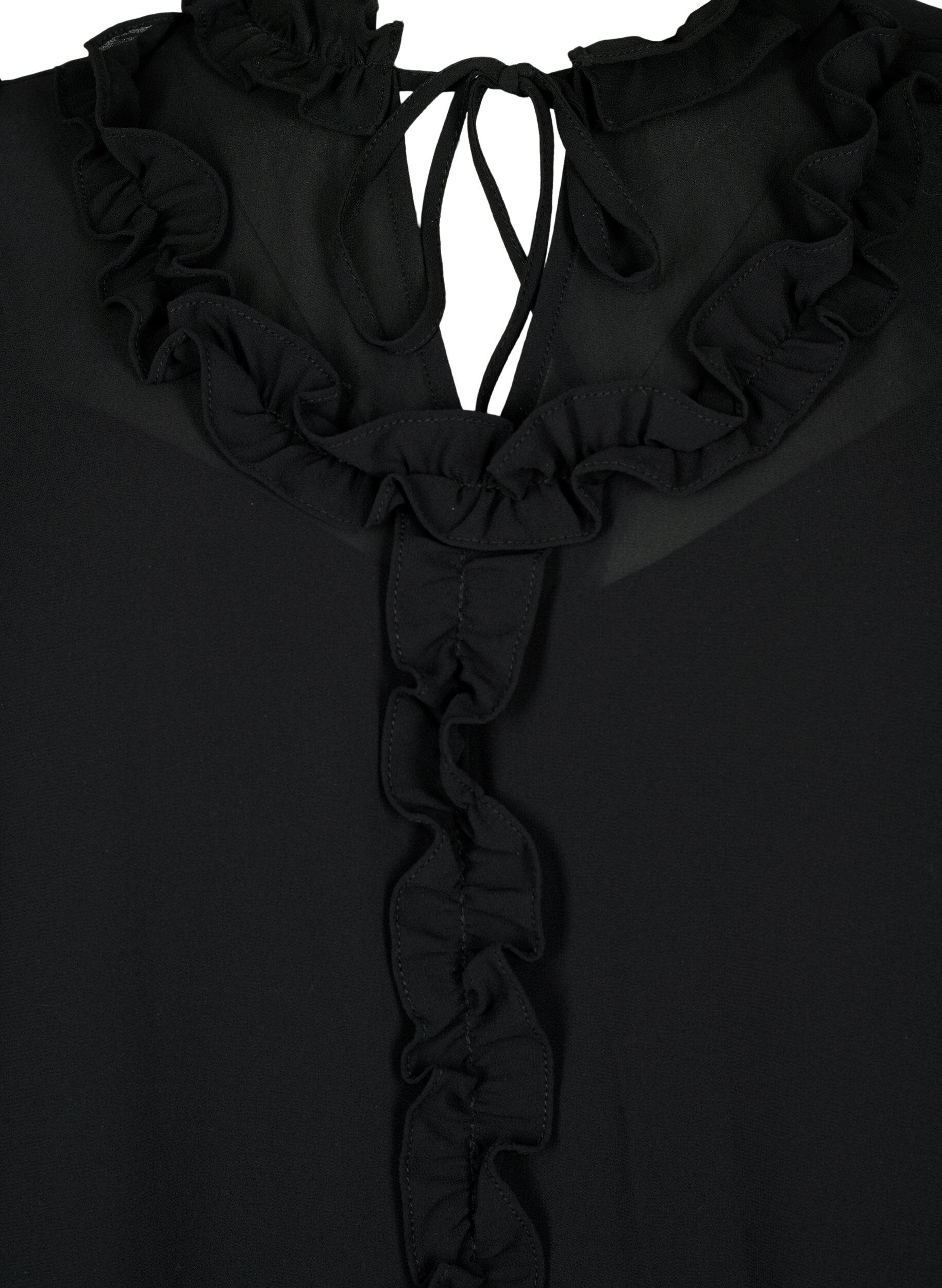 Zizzi Chiffongkjole med A-snitt og volanger, Black, Packshot image number 2