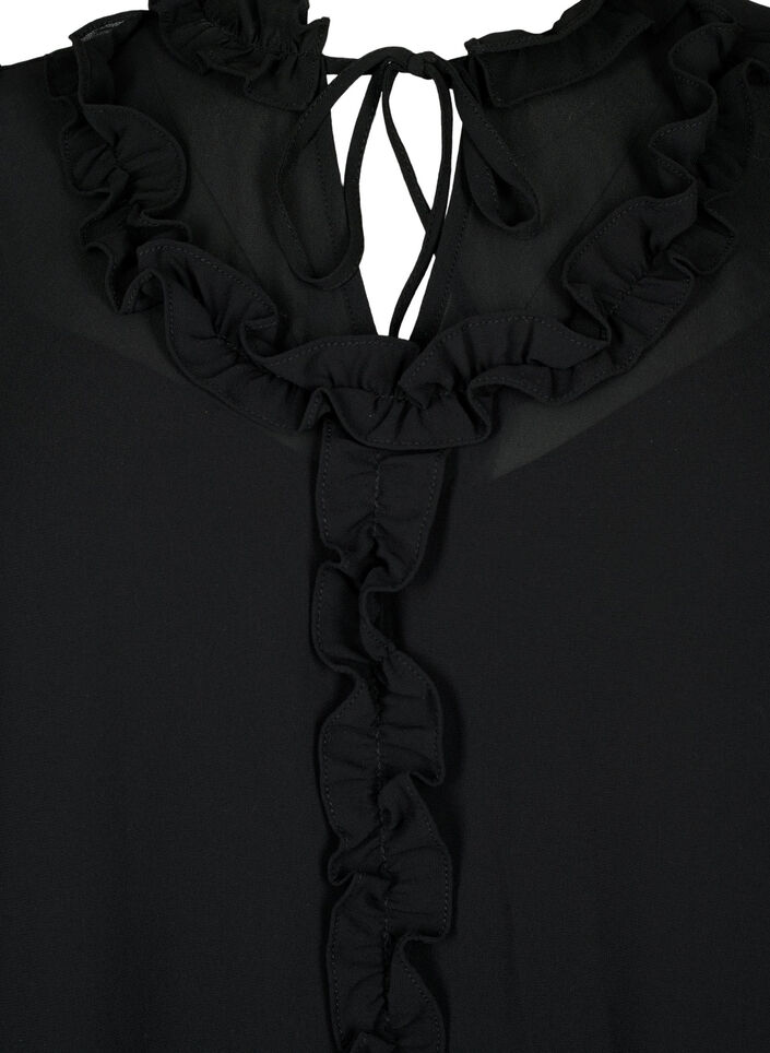 Chiffongkjole med A-snitt og volanger, Black, Packshot image number 2
