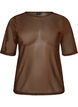 Mesh topp med korte ermer og rund hals, Brun, Packshot image number 0