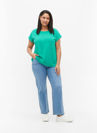 Kortermet T-skjorte i bomullsblanding, Emerald Green, Model image number 2