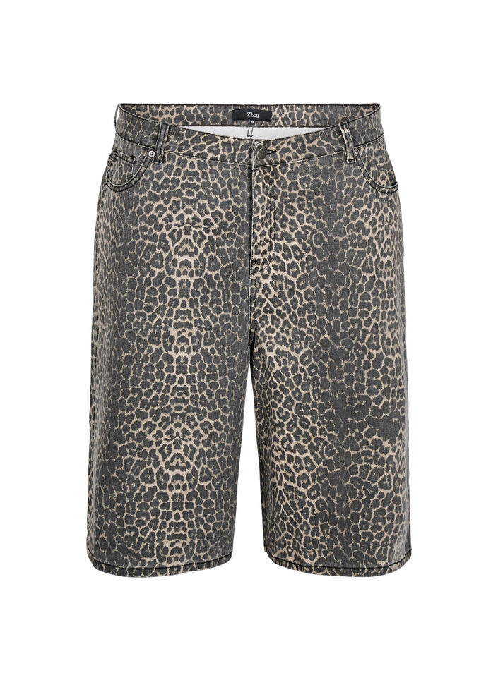 Leopardmønstret denim Bermudashorts, Leopard, Packshot