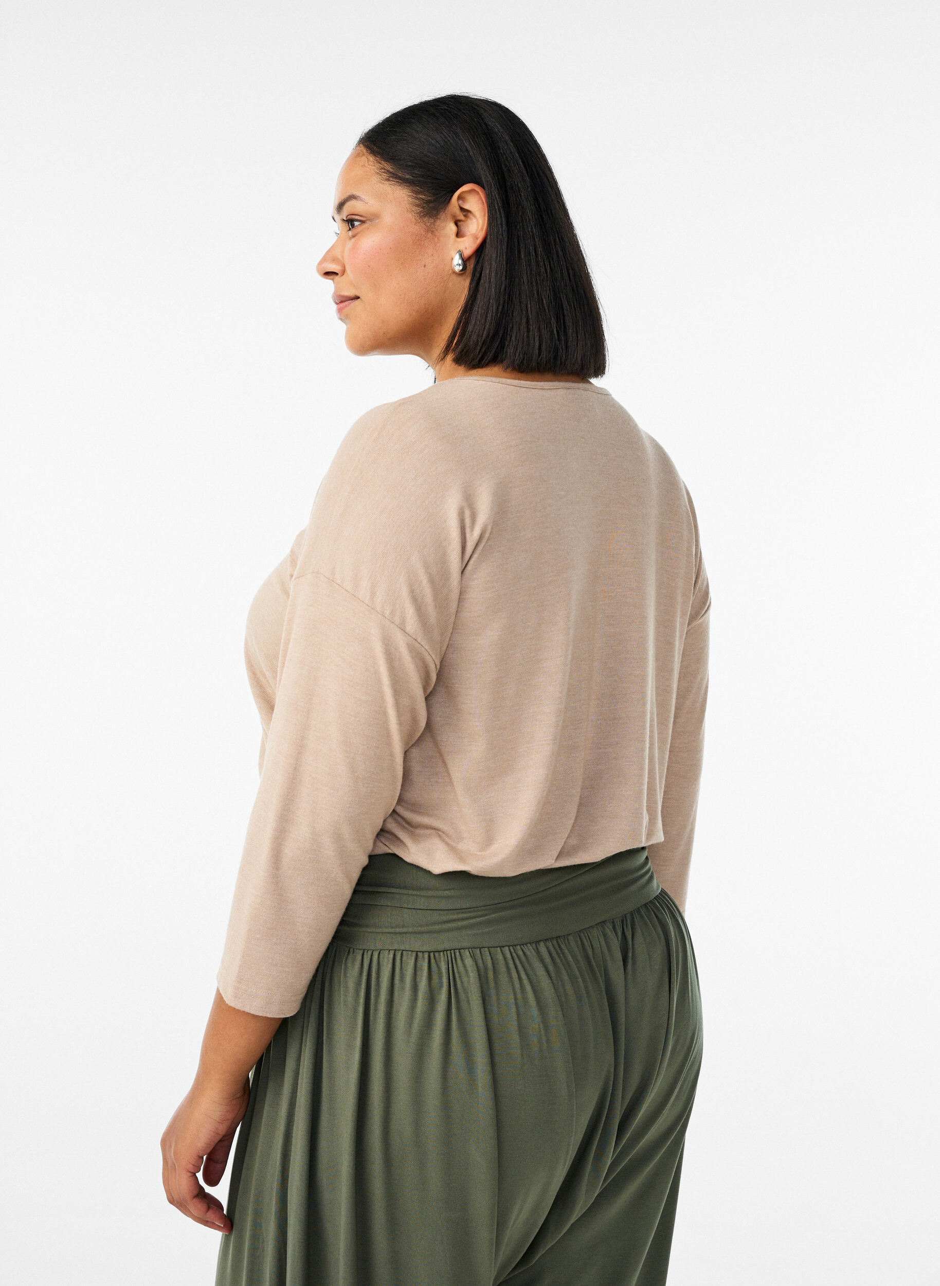ZizziJersey bluse med 3/4 ermer, Beige, Model image number 2
