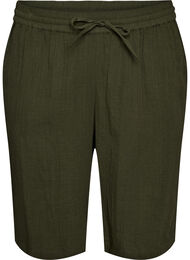 Loose fit bomullsmusselinshorts med h&oslash;y midje, Gr&oslash;nn