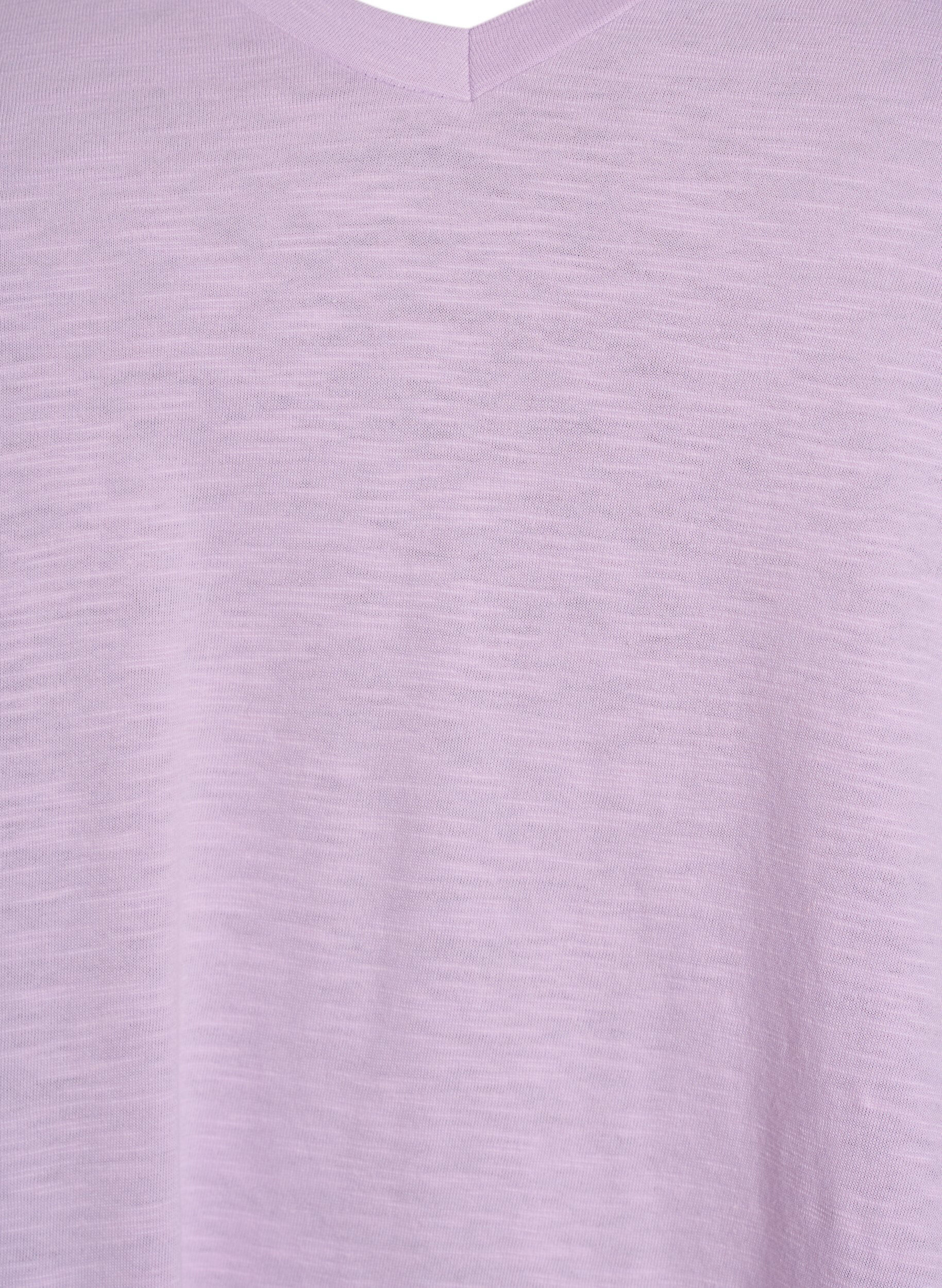 Zizzi Kortermet basic T-skjorte med V-hals, Lilla, Packshot image number 2