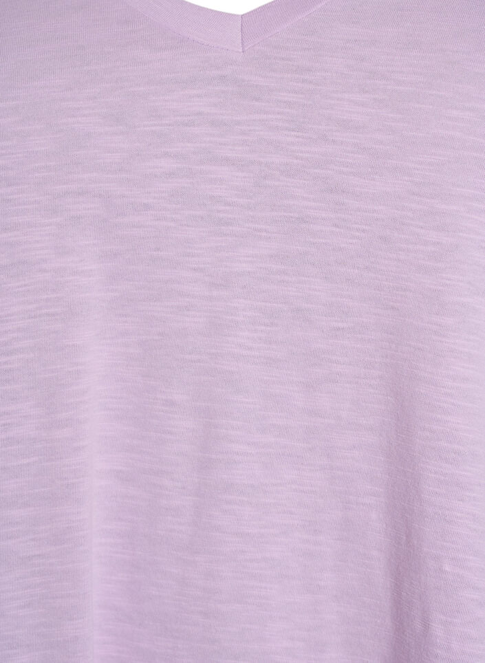 Kortermet basic T-skjorte med V-hals, Lilla, Packshot image number 2