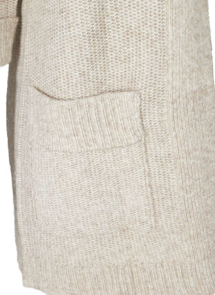Lang strikket cardigan med store lommer, Pumice Stone Mel, Packshot image number 3