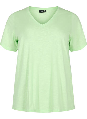 Kortermet basic T-skjorte med V-hals, Paradise Green, Packshot image number 0