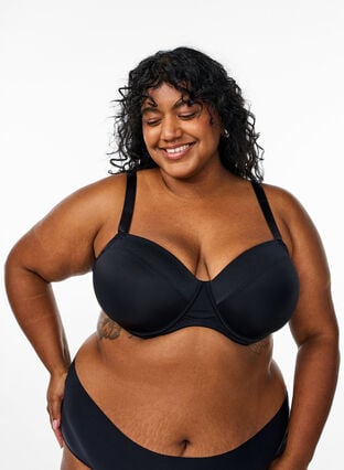 Zizzi Formpresset BH i mikrofiber med satengdetalj, Black, Model image number 0