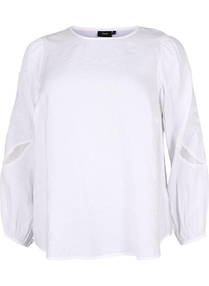 Bluse i Tencel &trade; Modal med broderidetaljer, Bright White, Packshot image number 0