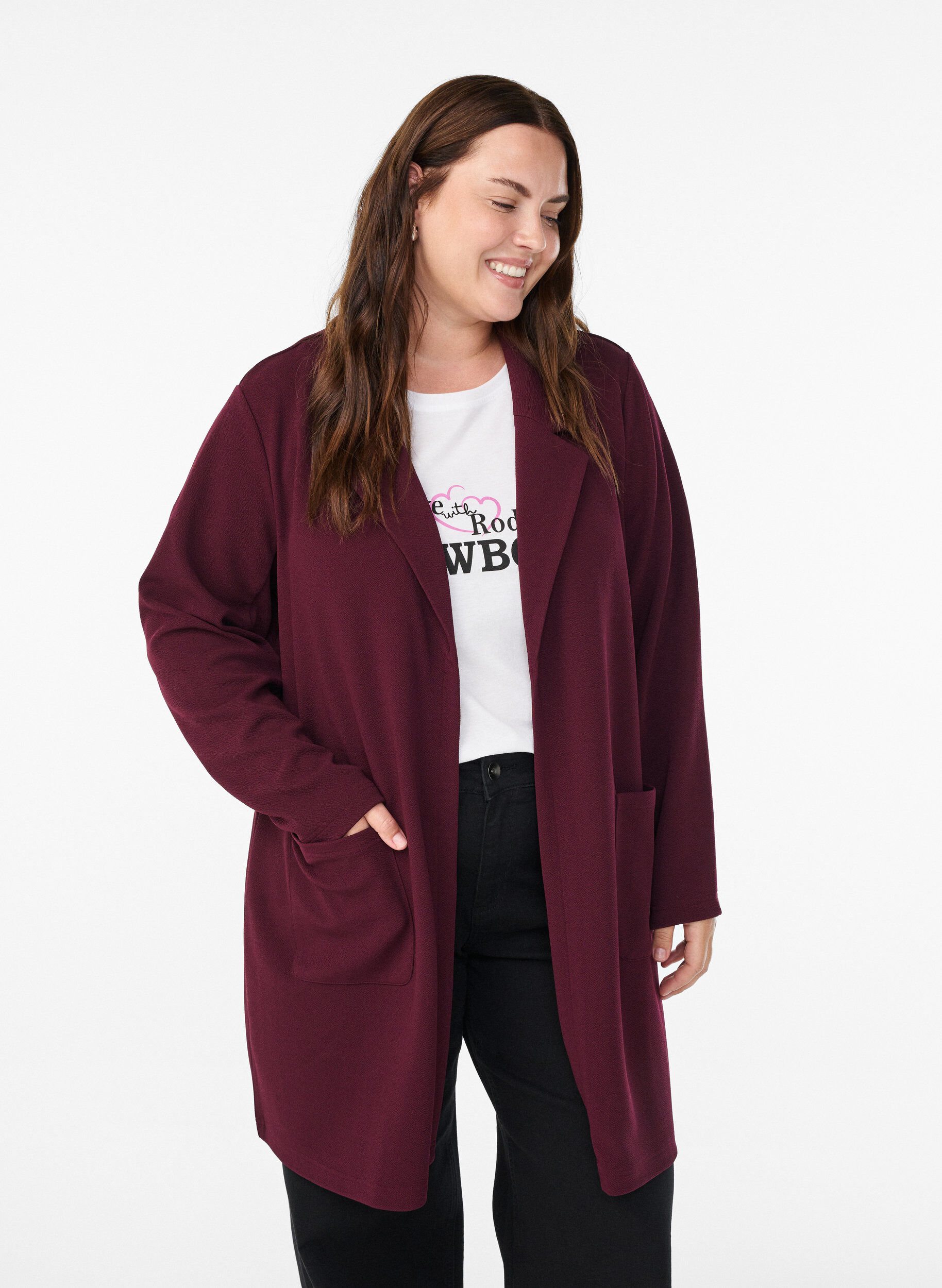 Lang blazer med lommer, R&oslash;d, Model