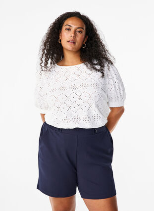Zizzi Kortermet bluse med blondemønster, Bright White, Model image number 0