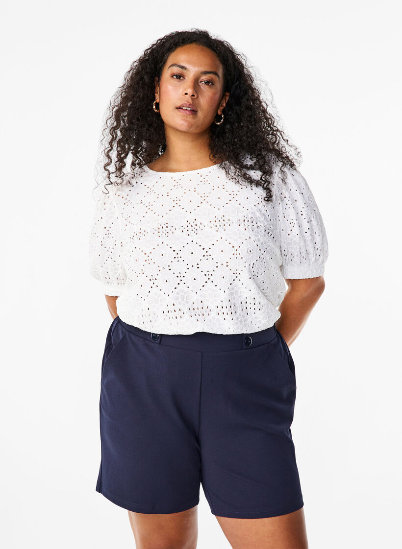 Kortermet bluse med blondemønster, Bright White, Model image number 0