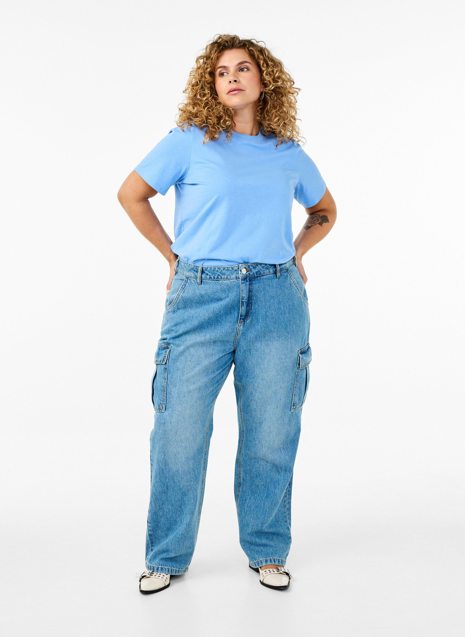 ZizziBasic T-skjorte i bomull med rund hals, Bl&aring;, Model image number 1