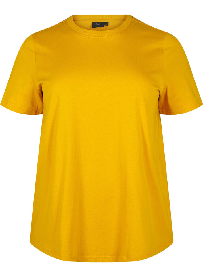 Basic T-skjorte i bomull med rund hals, Gul, Packshot image number 0