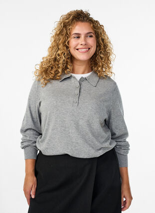 Zizzi Strikkeplagg med krage, Light Grey Melange, Model image number 0