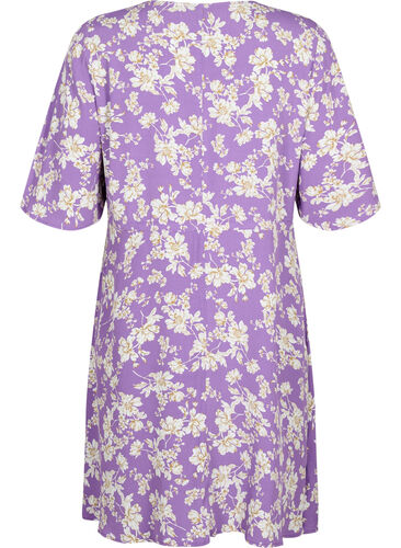 Kjole med 1/2 ermer og blomstermønster av viskose, Purple Flower AOP, Packshot image number 1