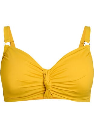 Zizzi Bikini-topp med spiler og knutedetalj, Gul, Packshot image number 0