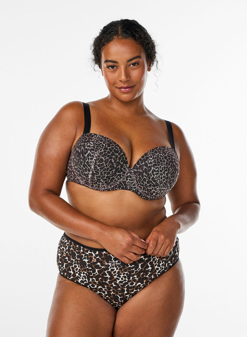 Formstøpt BH med leopardmønstret mesh, Brun, Model image number 1