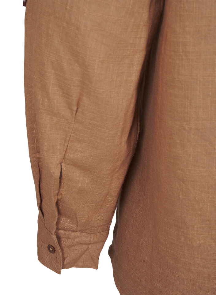 Skjortebluse i bomull med V-hals, Coca Mocha, Packshot image number 3