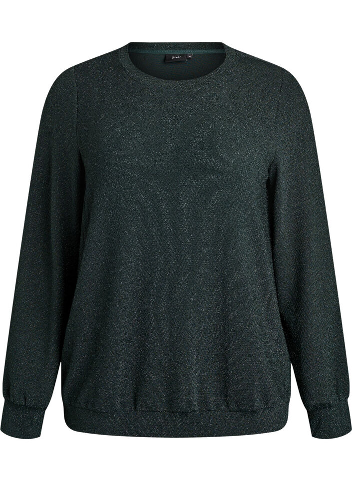 Bluse med fiskebensm&oslash;nster og glittertr&aring;d, Gr&oslash;nn, Packshot image number 0