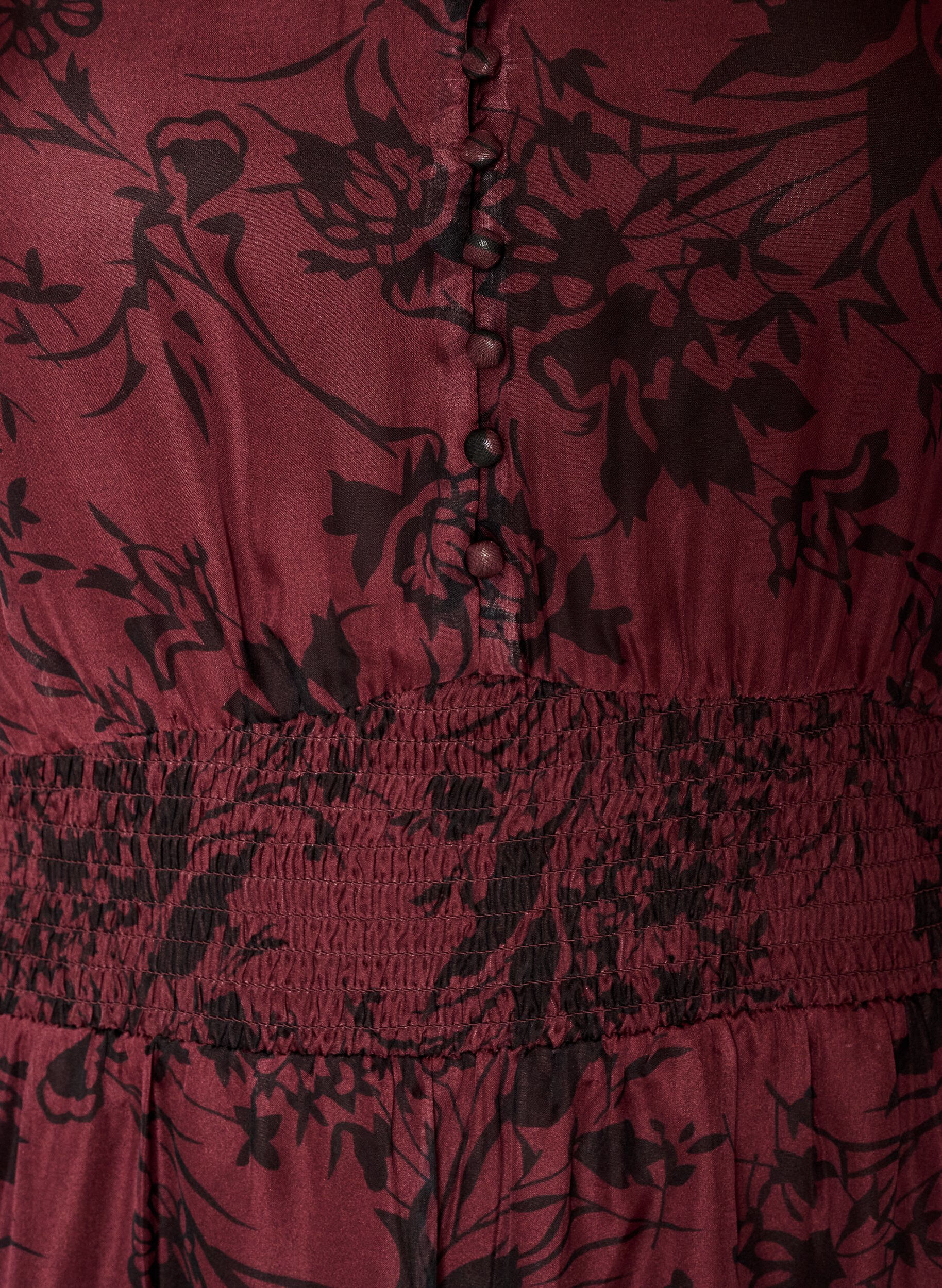 ZizziMaxikjole med blomstertrykk og smockdetaljer, M&oslash;rk Bordeaux, Packshot image number 2