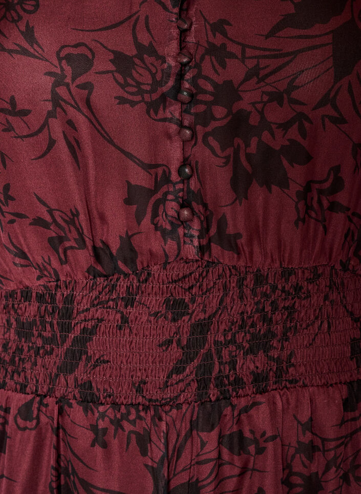 Maxikjole med blomstertrykk og smockdetaljer, M&oslash;rk Bordeaux, Packshot image number 2