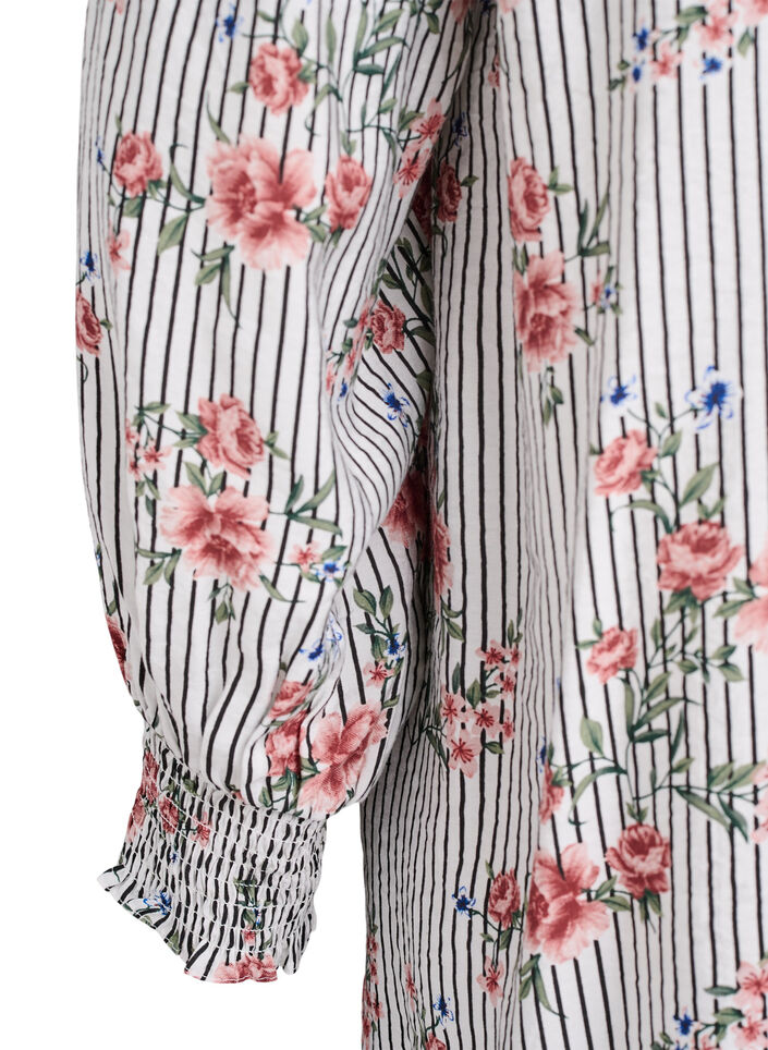 Bluse med blomstertrykk og knytedetaljer, Svart, Packshot image number 3