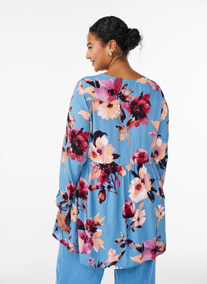 Langermet tunika med skj&aelig;ring, Bl&aring;, Model image number 2