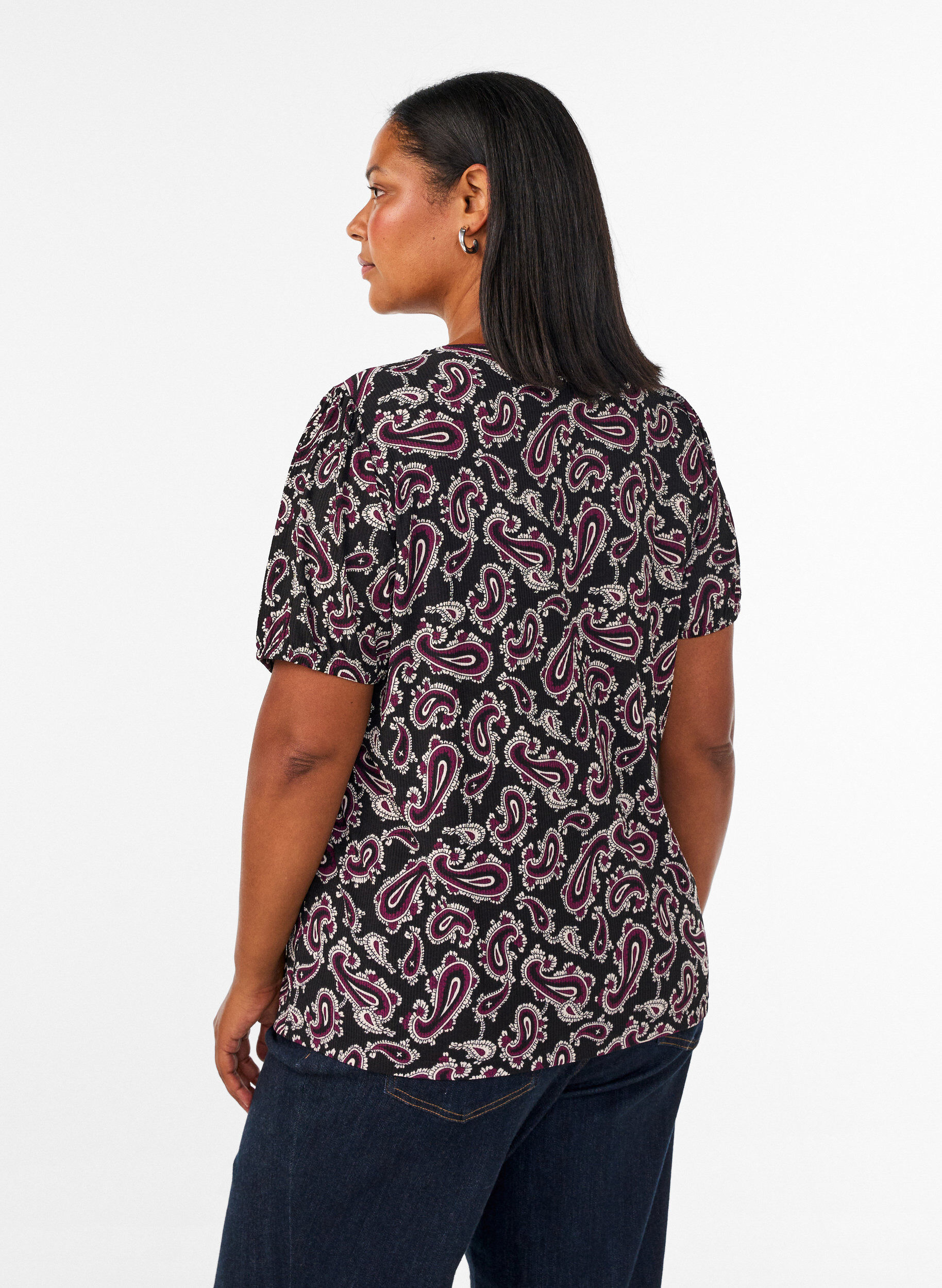 ZizziBluse med lange ermer og paisleym&oslash;nster, M&oslash;rk Bordeaux, Model image number 2