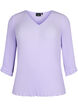 Bluse med plissé og 3/4-ermer, Lavender, Packshot image number 0