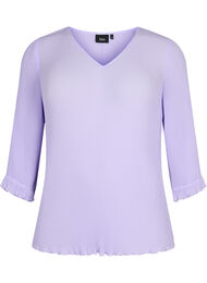 Bluse med plissé og 3/4-ermer, Lavender