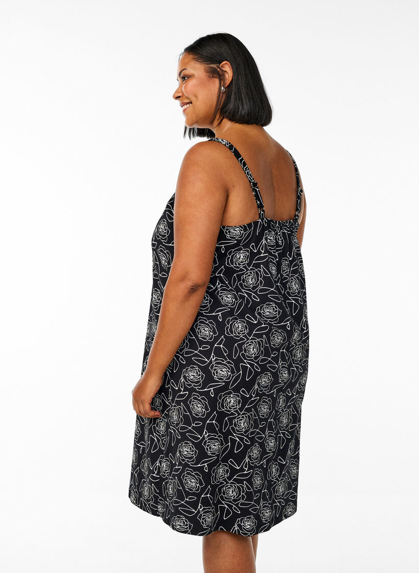 Midi strap dress in organic cotton, Svart, Model image number 2