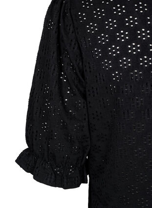 Bluse med V-hals og hullmønster, Black, Packshot image number 3