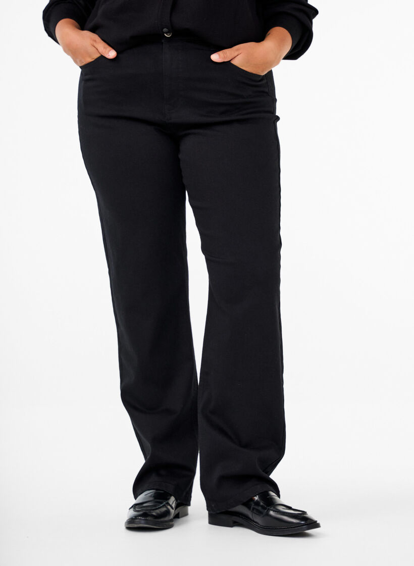 Gemma jeans med høy midje og rett passform, Svart, Model image number 2